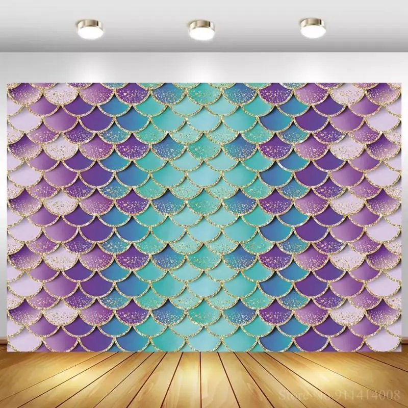 

Mermaid Fish Scales Gradient Photography Backdrop Kids Baby Shower Birthday Party Table Decor Photo Background