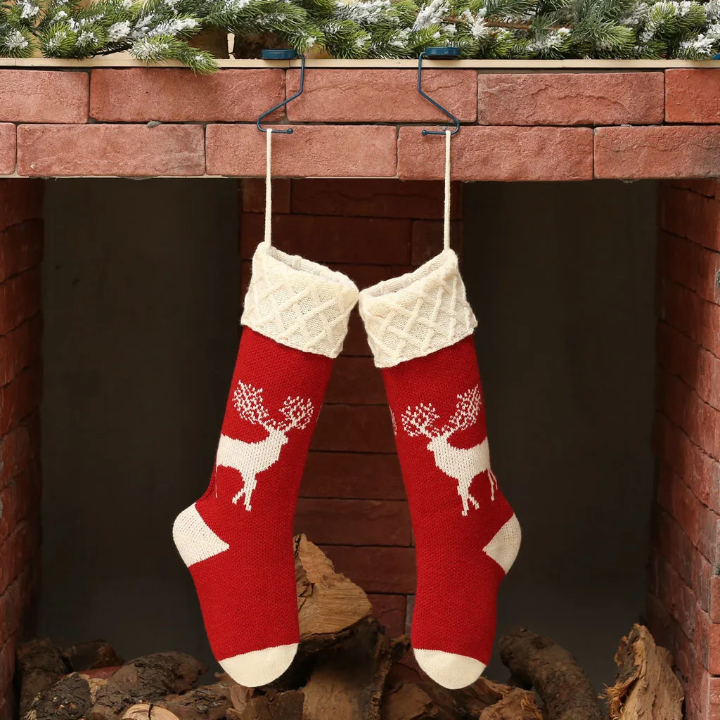 New Christmas Stockings Gift Bag Knitted Wool Socks Tree Ornaments Year Kids Xmas Candy Apple Large Bags | Дом и сад