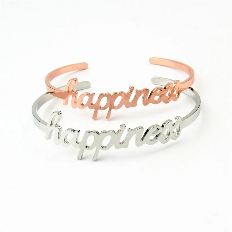 

2021 Trendy European and American Simple Wild Hollow Letter Bracelet Female Happiness Personality Rose Gold Bracelet Jewelry