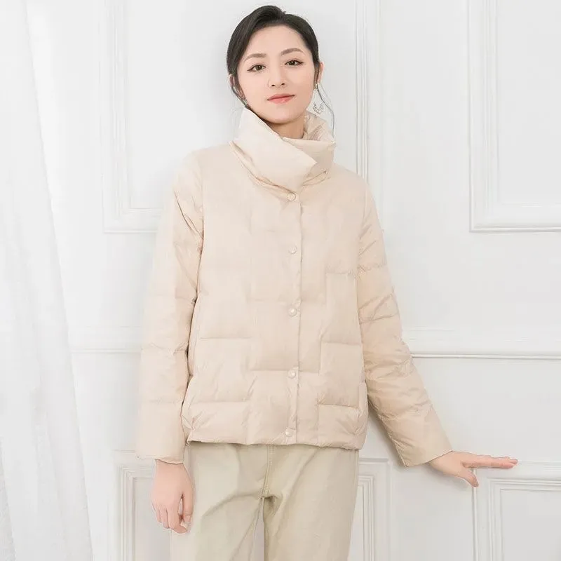 

Loose Short Women Parkas Solid Thick 2021 Cansual Winter Jackets Stand collar Snaps Female Warm Elegant Coats New Female Jackets