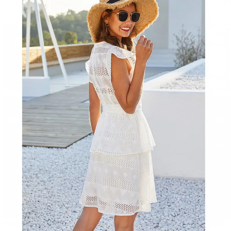 Женское платье с коротким рукавом белое Повседневное v-образным вырезом лето 2020 |