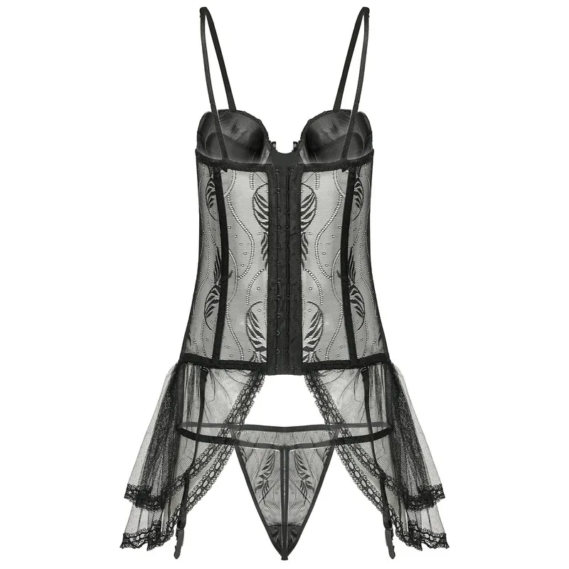 

2Pcs Women Sexy Lingerie Set Black And White Erotic Porno Dress Women Teddy Sexy Mujer Sexi Underwear Panty Nightgown Costumes