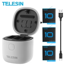 TELESIN 3Pack 1750mAh Battery For GoPro 9 10 3 Ways Charger TF Card Reader Storage Charging Box for GoPro Hero 9 10 Accessories