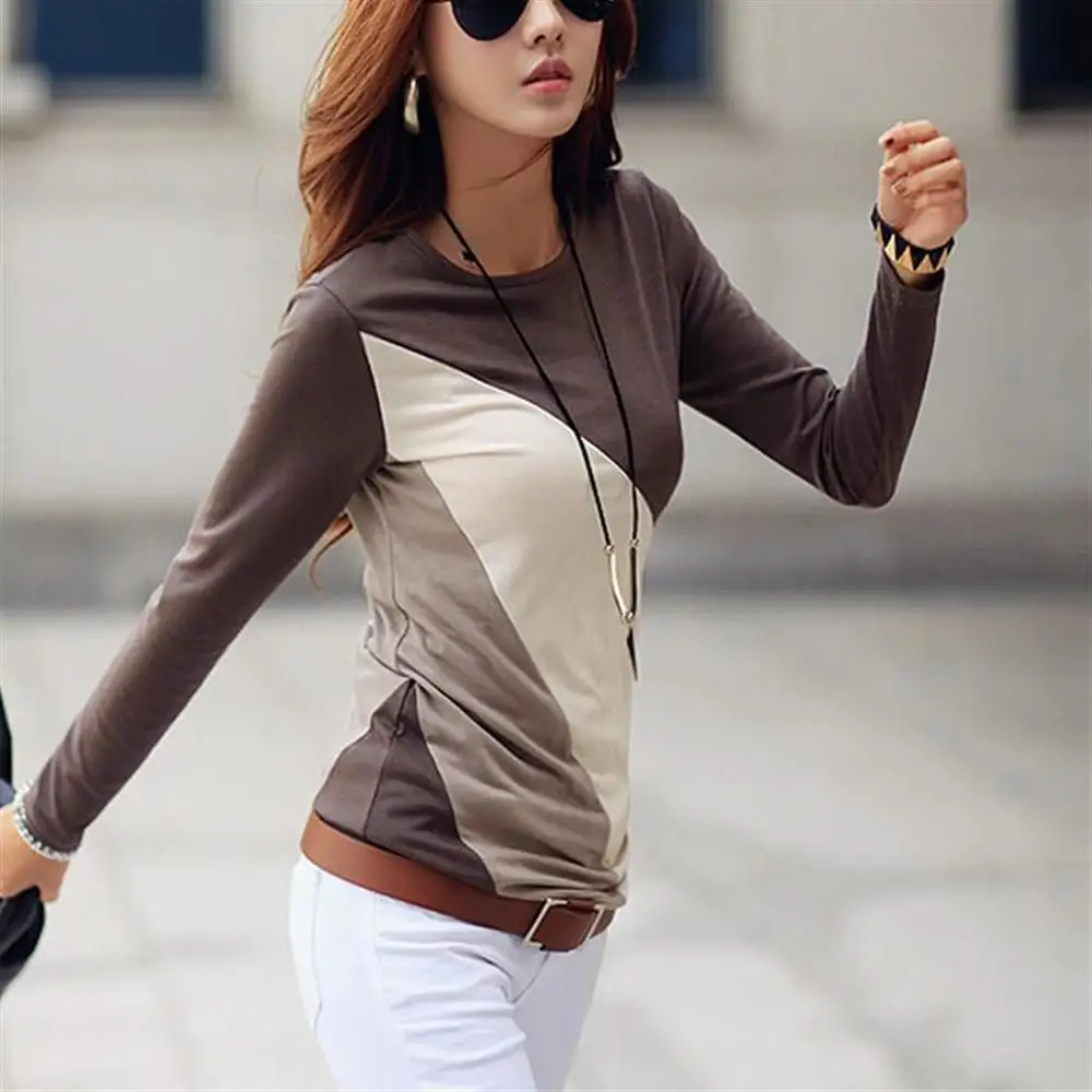 Женская Осенняя Повседневная рубашка с длинным рукавом контрастного цвета