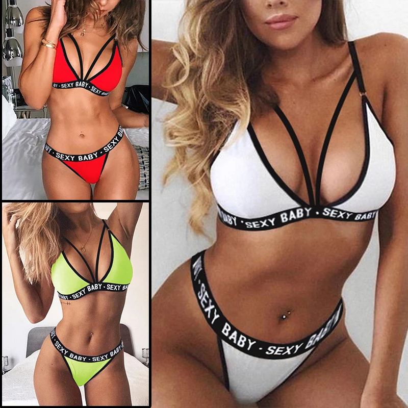 

SLS New Women's Lingerie Sexy Sports Underwear Set Girl Sexy Bandage Corset Letter Underwear Women Set Bra Panty Set