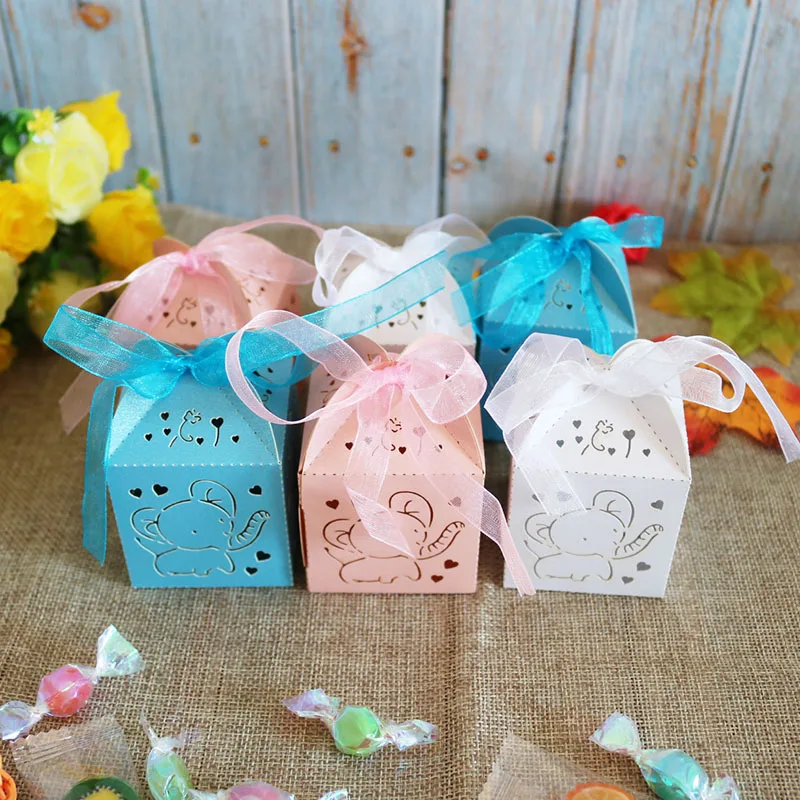 Лазерная резка торт коробка слон дизайн подарочные коробки конфеты Baby душ с