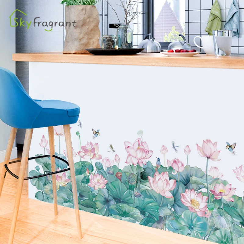 

Chinese style Lotus green plant leaf Sticker Living room Bedroom Home decoration TV Sofa Background Wall stickers self-adhesive