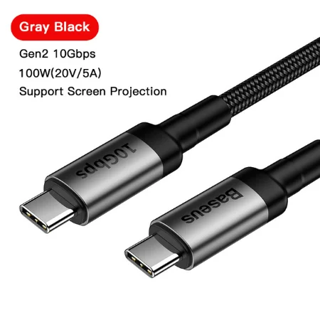 Baseus Кабель USB 3,1 type-C-USB C для MacBook 100 Вт PD Quick Charge 4,0 3,0 для samsung Note 10 S10 USBC USB-C шнур зарядного устройства - Цвет: Gray Gen 2 100W