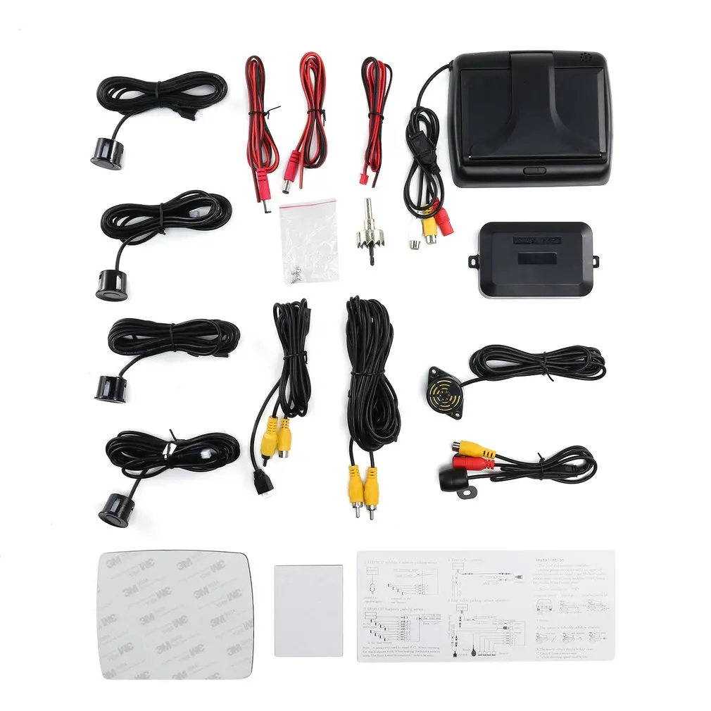 

3 в 1, Автомобильная камера заднего вида с ЖК-дисплеем 3,5 дюйма и 4 датчиками парковки