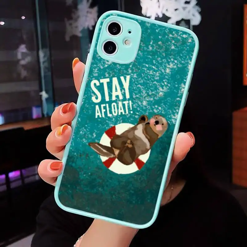 

Animal otter cute love Phone Case Matte transparent For blue iPhone 12 Mini 11 Pro XR XS Max 7 8 Plus X Back Cover