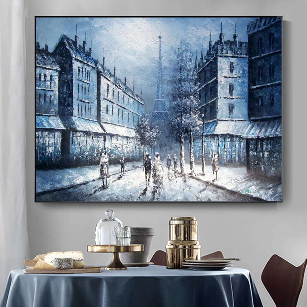 

Handpainted Landscape Oil Paintings City Building Painting On Canvas Acrylic Print Wall Art Picture Poster for Living Romm Decor