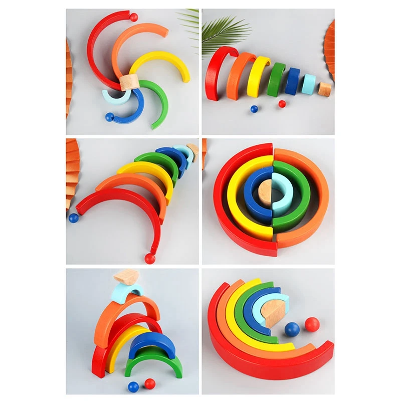 

Wooden Rainbow Arch Block Toys Baby Fun Nesting Puzzle Blocks Kids Early Learn Toys for Kids Baby Toys