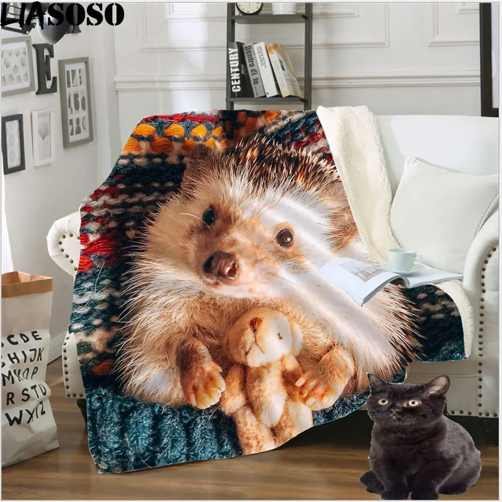 

Hedgehog Sherpa Fleece Reversible Throw Blanket Boho Cute Woodland Animals Super Soft Cozy Luxurious Plush Sherpa Bedding Set