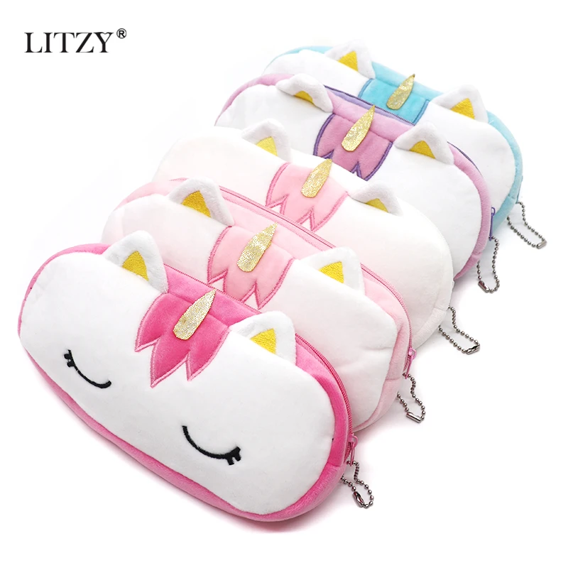 Милый плюшевый чехол для карандашей единорог сумка мальчиков и девочек милый на