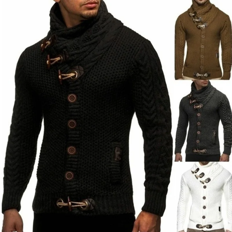 

2021 Autumn Winters Tux Turtleneck Sweater Knitting Coat Buttons Big Yards of European and American Wind Warm Men Sweater