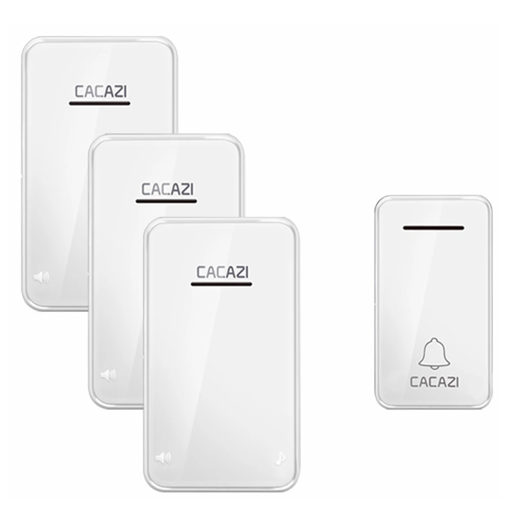 1 button 3 receiver CACAZI автономный водонепроницаемый беспроводной дверной звонок без батареи светодиодный светильник 200 м Домашний Беспроводной звонок с европейской вилкой 1 2 кнопки 1 2 приемника - Цвет: 1 button 3 receiver