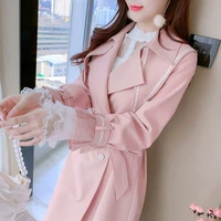 pink windbreaker womens 2021 autumn new middle long double breasted trench coat for women fashion belt temperament overcoat