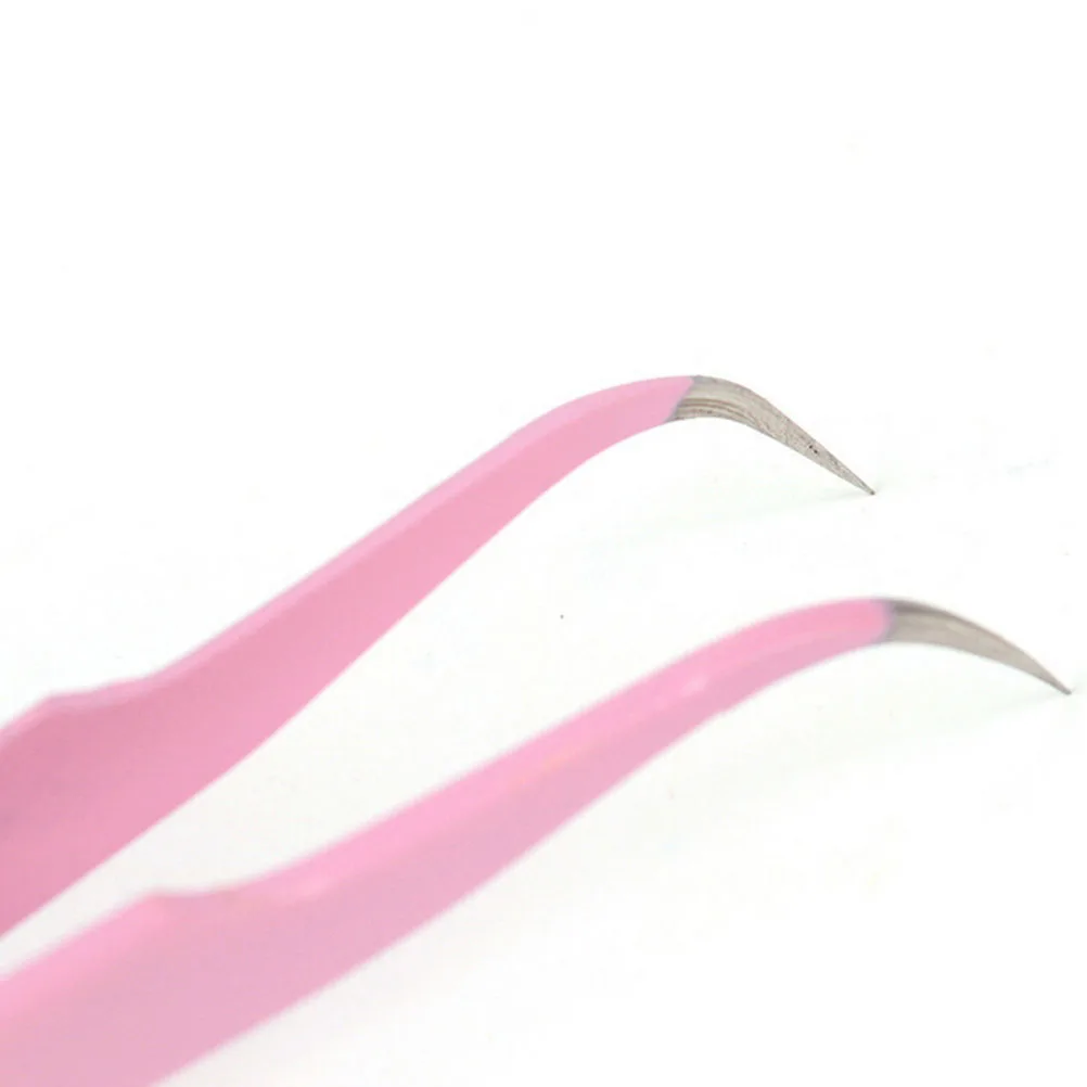2PCS Pink Straight &amp Curved Nail Art Nippers Tweezer For Eyelash Extensions |
