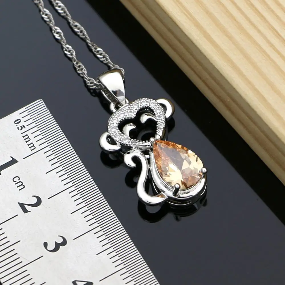 Monkey 925 Silver Bridal Jewelry Champagne Zircon Jewelry Sets For Women Earrings Sets Birthday Gifts