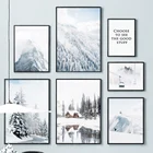 Зимний снег горный лес кипарис пейзаж настенная живопись холст скандинавские постеры и принты настенные картины для декора гостиной