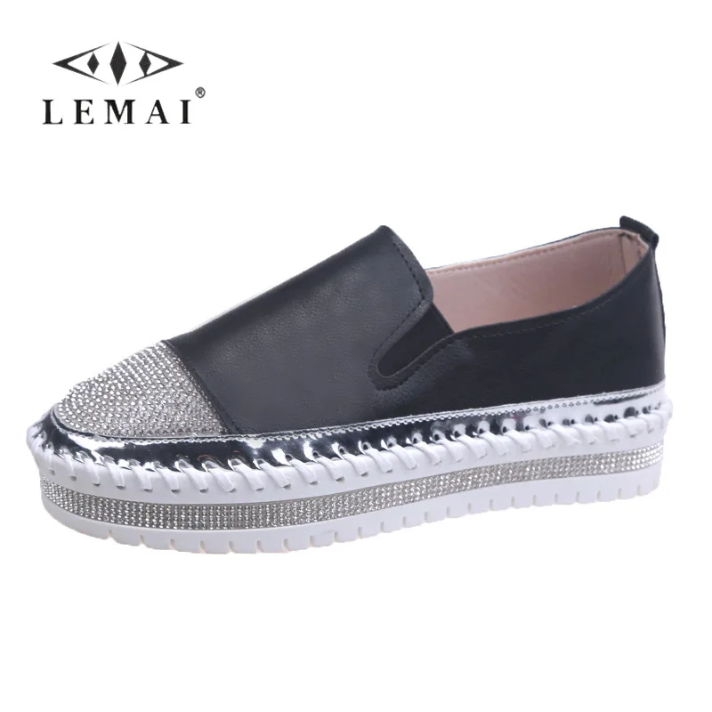 

Plus Size 36-43 Flat Platform Shoes for Women Casual Slip-on Fashion Diamond Shoes Round Toe Autumn Bottom Women's Loafers