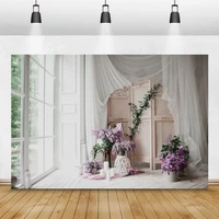 laeacco chic wall living room lavender flower window screen curtain tree photography backdrop photo background for photo studio