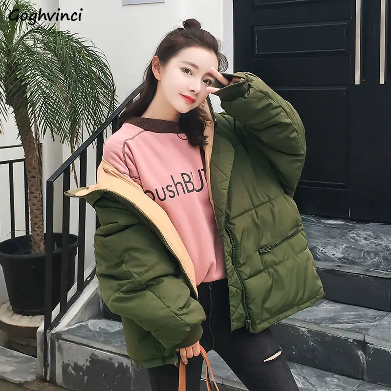 Short Style Parkas Women Solid Hooded Zipper Winter Simple Womens Loose Warm All-match Trendy Leisure Windproof Korean Style Ins