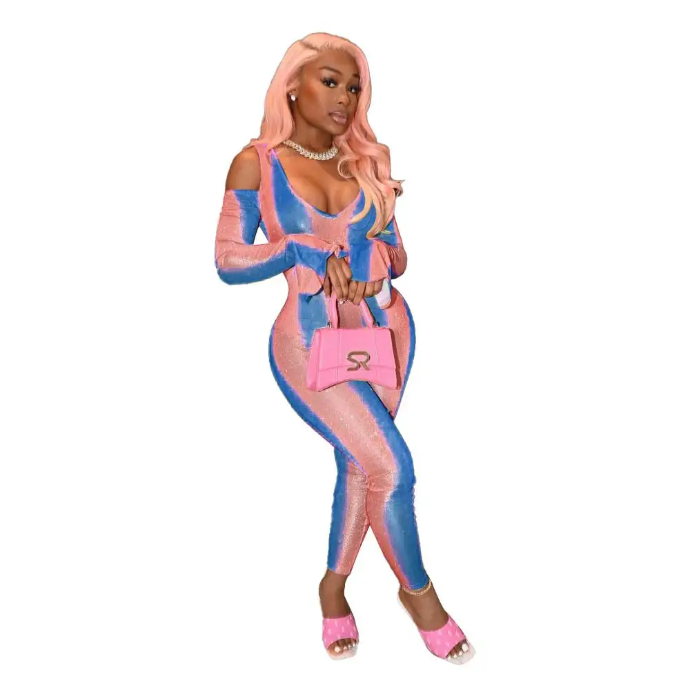 Женский комбинезон с открытыми плечами элегантный Облегающий в полоску