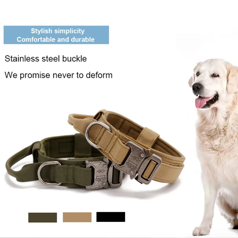 

Adjustable Tactical Dog Collar Military Nylon Heavy Duty Metal Buckle With Control Handle For Dog Training,1.5" Width New Style