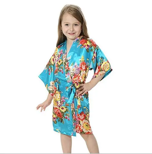 Flower Girl Kids Floral Silk Child Kimono Bridesmaid Bride Robe Women Satin Robes Wedding Nightgown Woman Bathrobe 4/8/12 Size