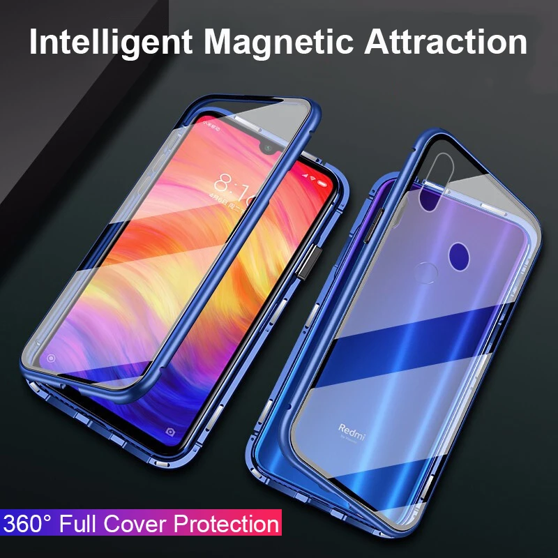 Магнитный адсорбционный металлический чехол для Xiaomi Redmi Note 7 8 Pro из закаленного