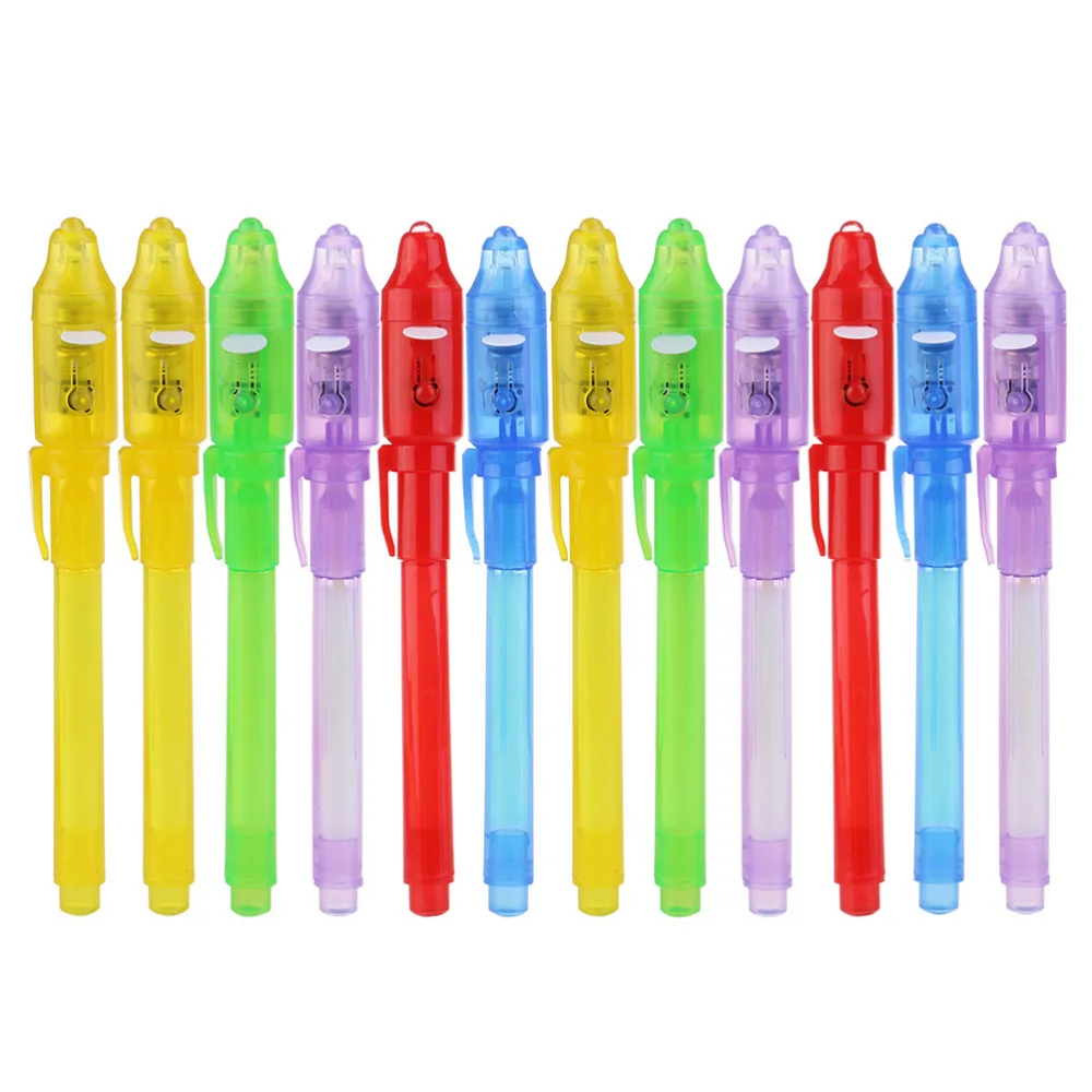 

24 Pcs 8 Colors Mixed Portable LED Pen Money Verification Pen Pen Invisable Ink Pen Light Pen with UV-Light for Home Store Schoo