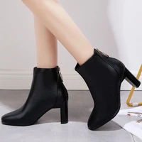 high heeled short boots women winter pointed toe womens boots 2021thin boots wild british style womens boots pu soft leather