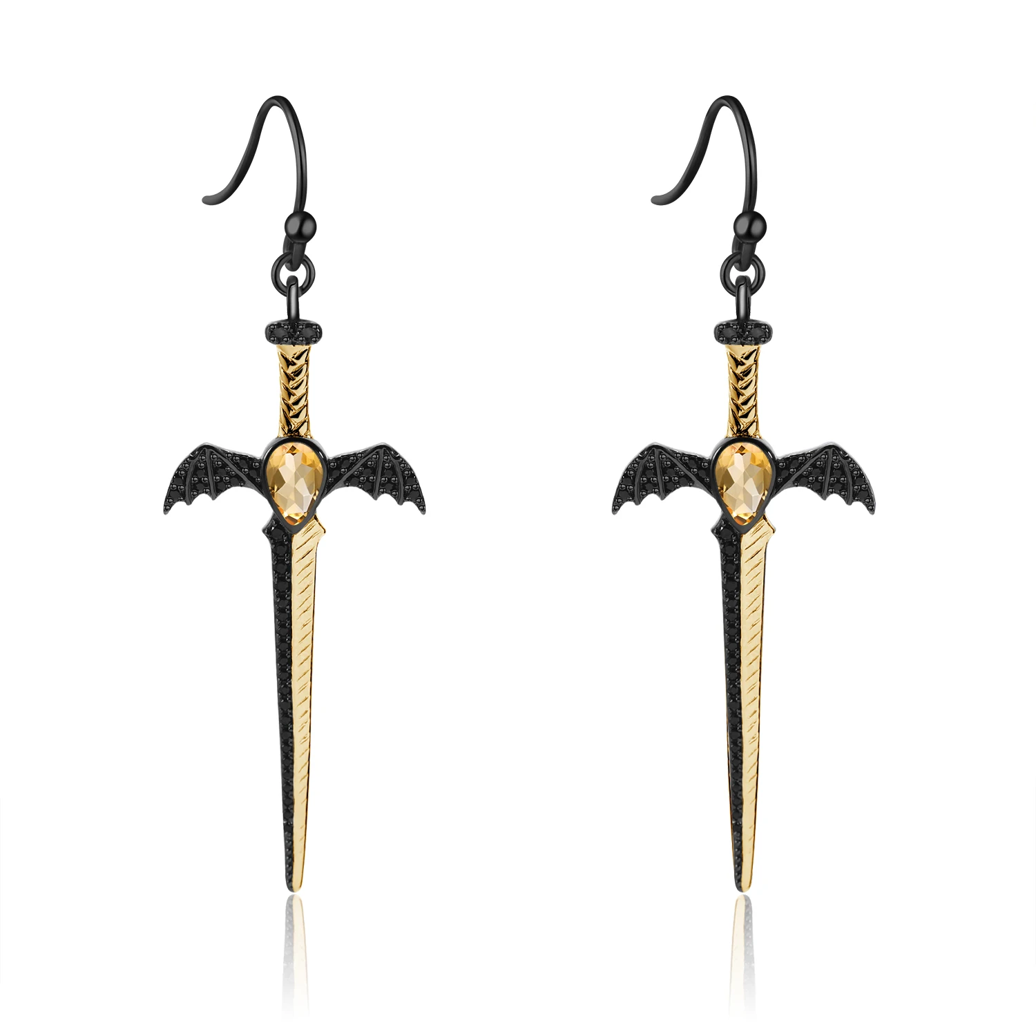 GEM'S BALLET 0.76Ct Natural Citrine Earrings 925 Sterling Silver Vintage Bat's Wing Sword Drop for Women Fine Jewelry | Украшения и