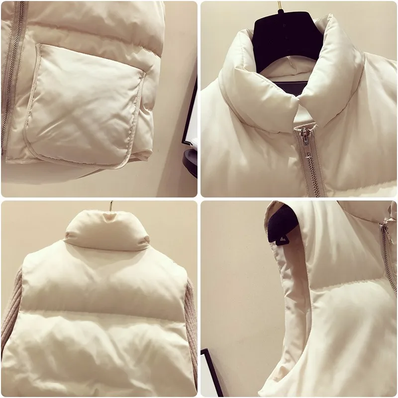 

YZEQI 2020 Winter Women White Cotton Vest Light Warm Waistcoat Thick Vest Female Sleeveless Coat Lady Snow Vest For Cold Winter