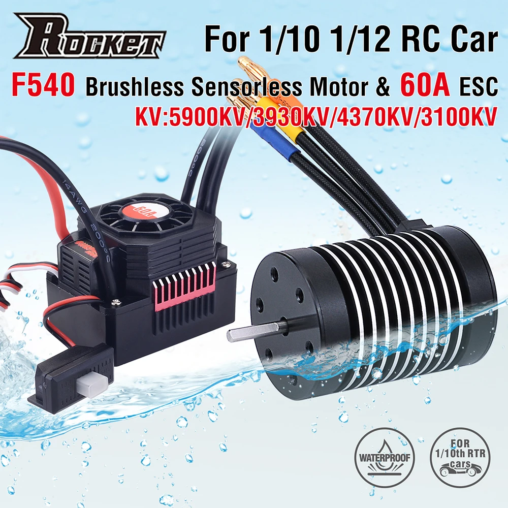 

Rocket F540 Waterproof Brushless Motor 5900KV 3930KV 4370KV 3100KV w/60A ESC for 1/10 1/12 RC Car DIY Accessories