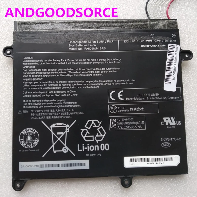 Оригинальный PA5098U-1BRS ноутбук Батарея 11 1 V 39WH для Toshiba Z10T-A1102l Z10T-A203 Z10T-WT310 UP000574220 PA5098U |