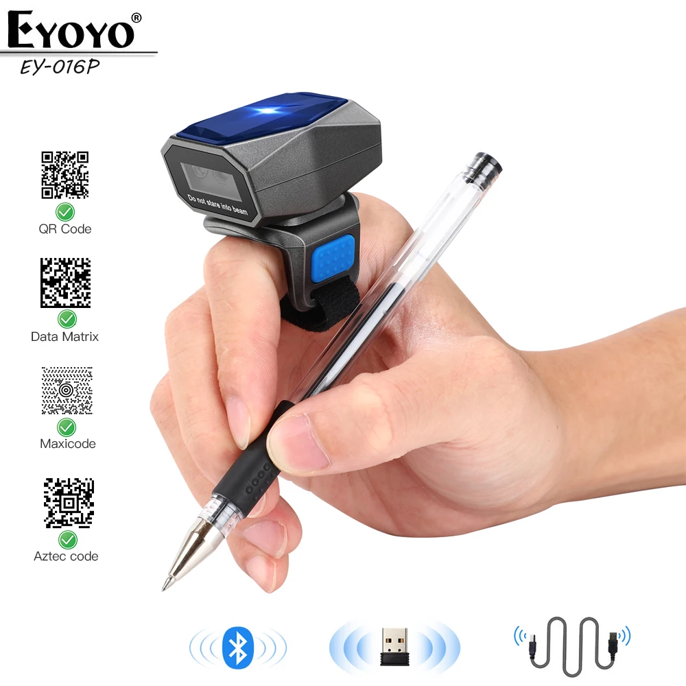 Eyoyo EY 016P Bluetooth носимое кольцо сканер штрих кода 2 4G беспроводной USB портативный 2D QR