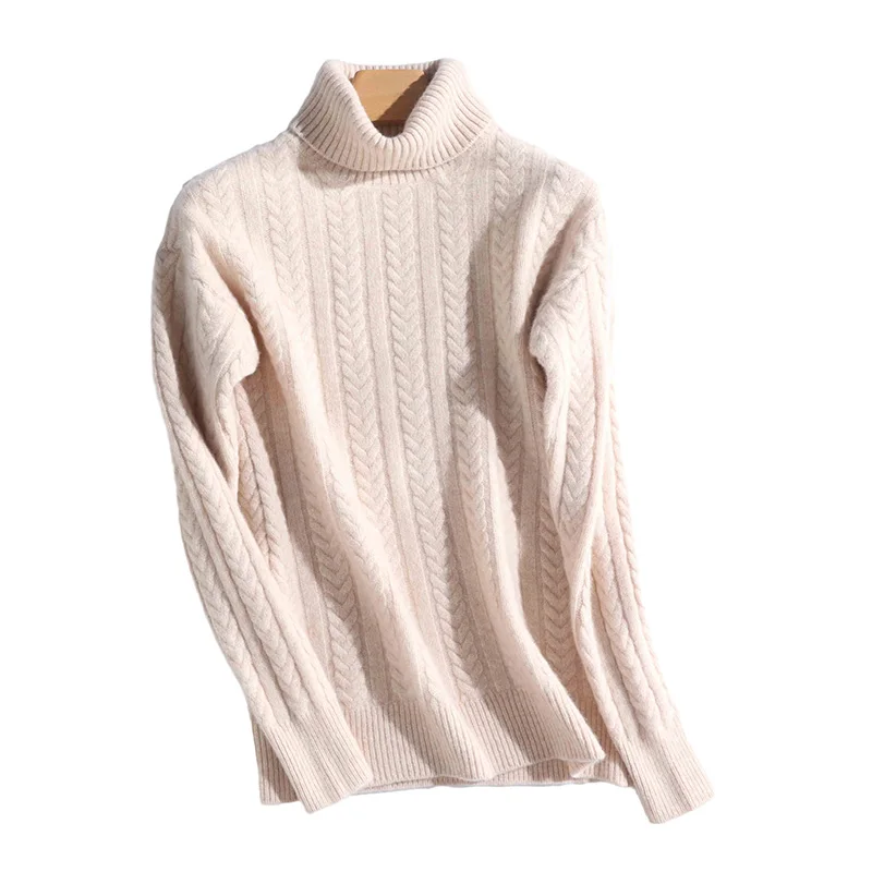 

Merino Wool Cashmere Sweater 2021 Fashion Sweater Thickening Winter Clothes Turtleneck Sweater Warm Women's Wheat Spike Pattern