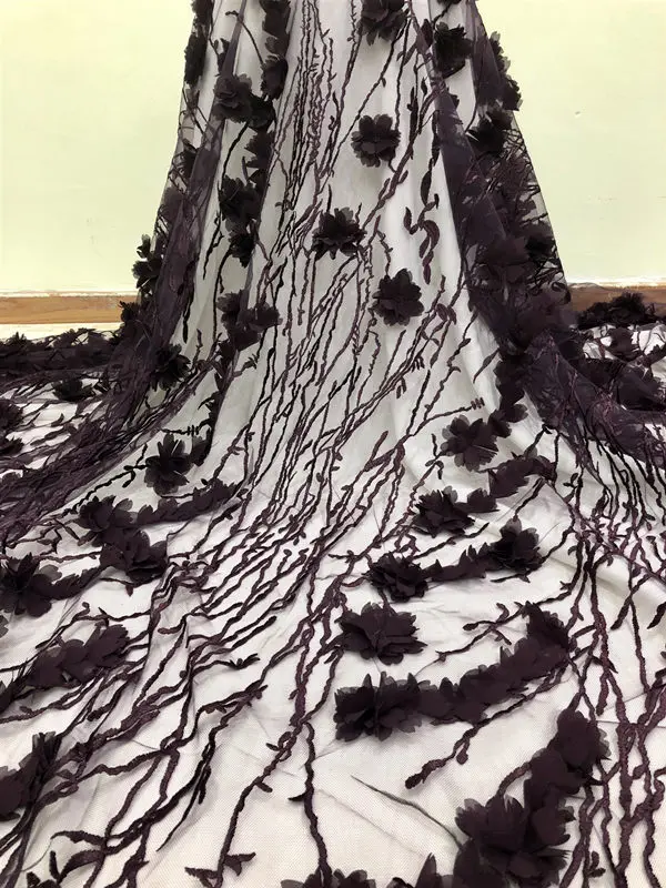 dark purple Последняя фиолетовая африканская кружевная ткань высокого качества благородная ручная работа нигерийская 3D Цветочная Тюлевая кружевная ткань для нигерийских вечерние платья - Цвет: dark purple