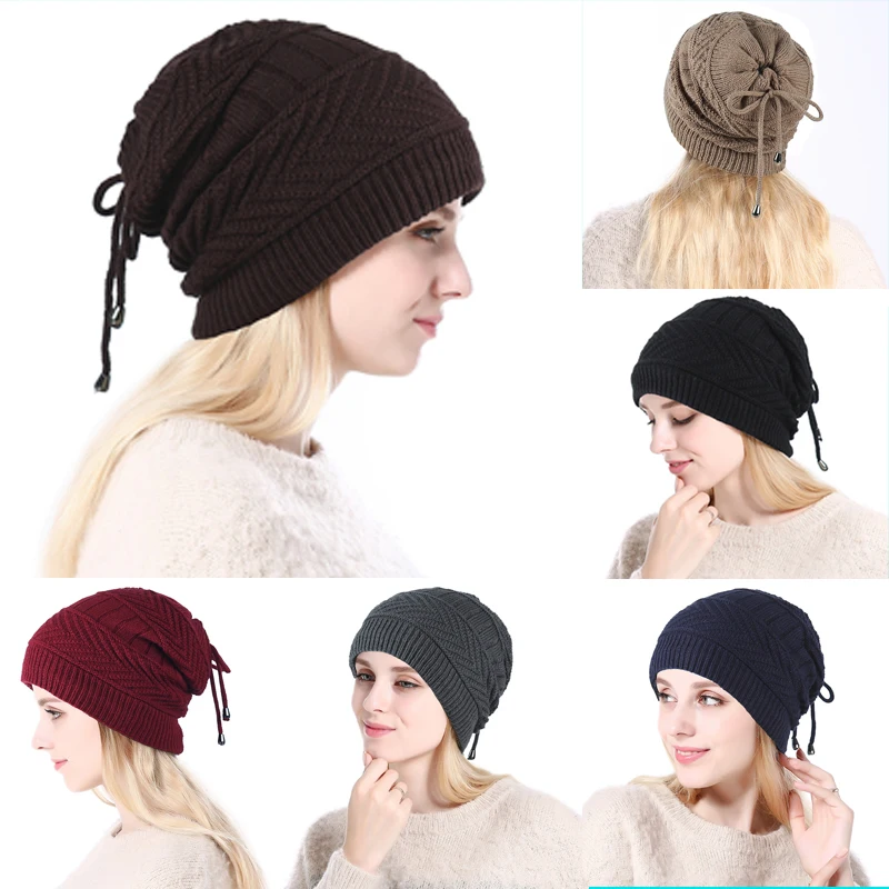 

2019 Women Men Hat Unisex Warm fall Winter Stretch knitted hat Beanie cap Bib E