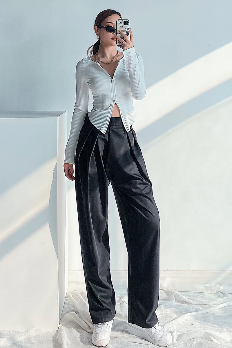 

TVVOVVIN Loose High Waist Thin Mopping Pants Women Spring Autumn Casual Straight Trousers Harlan Fold Trousers RXG3