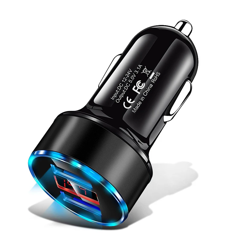 

3.1A Dual USB Car Charger 2 Ports LCD Display 12-24V Car Cigarette Socket Lighter Car Phone Charger for iPhone 12 11 Pro Samsung