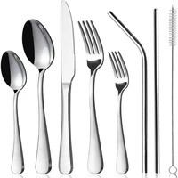 8pcsset tableware reusable travel cutlery set knife fork spoon straws tableware set dishwasher safe travel dinnerware set