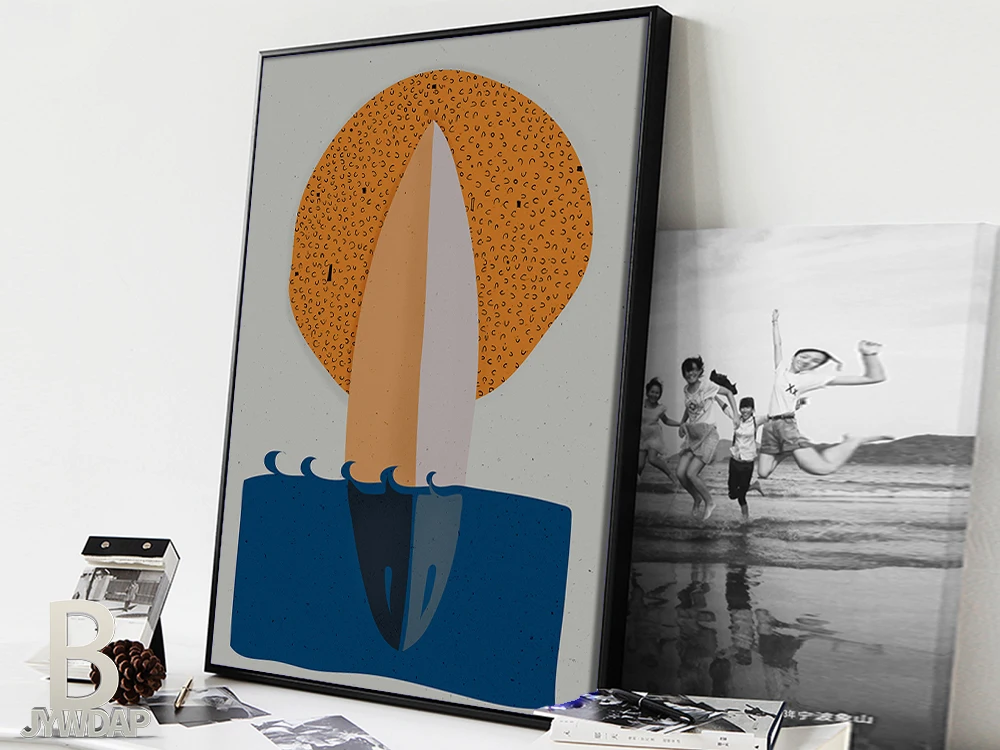 Морской плакат для серфинга печать синего Кита желтое солнце Скандинавская