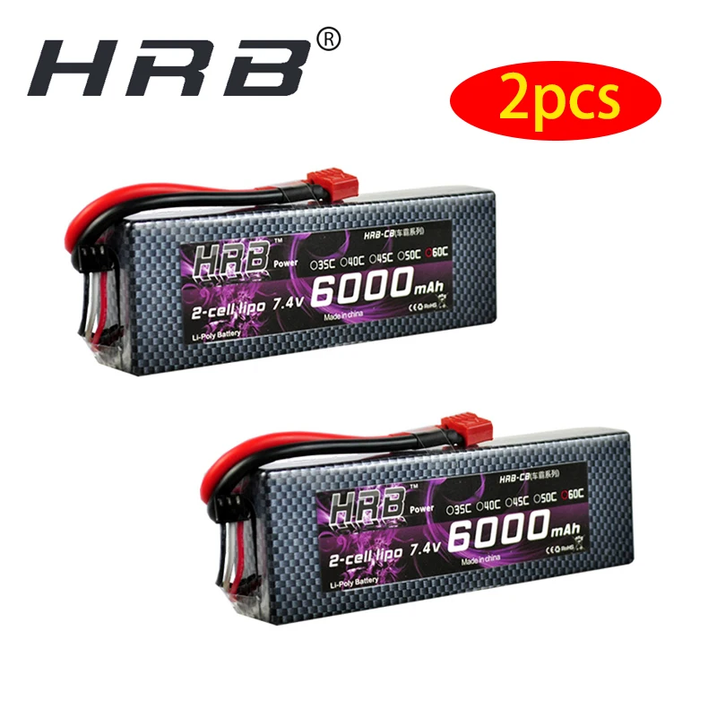 2 шт HRB RC Lipo 2S 7 4 V Аккумулятор 6000mAh 60C MAX 120C Жесткий Чехол для Traxxas 1/10 масштаб