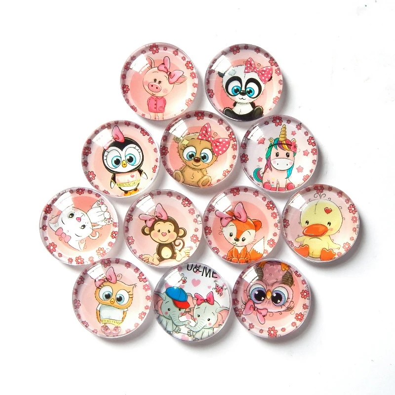 

10 Pcs Random Mix Cartoon Animal Pattern Round Glass Cabochon Necklace DIY Glass Patch Dome Flat Back Jewelry Findings Wholesale