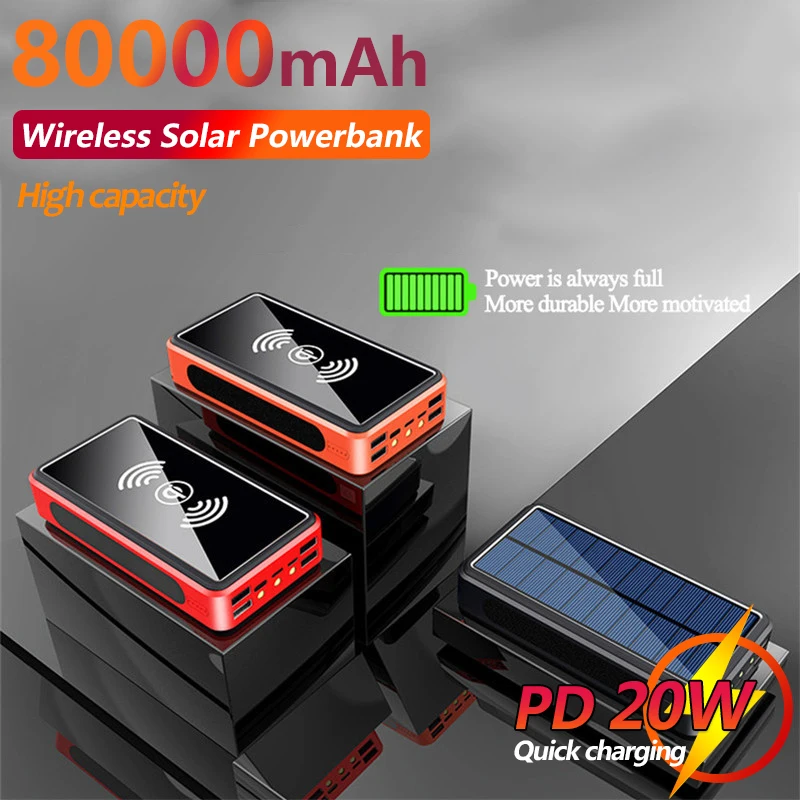 

80000mAh Qi Solar Wireless Fast Charger Power Bank with 4USB External Mobile Phone Battery for IPhone Xiaomi Samsung