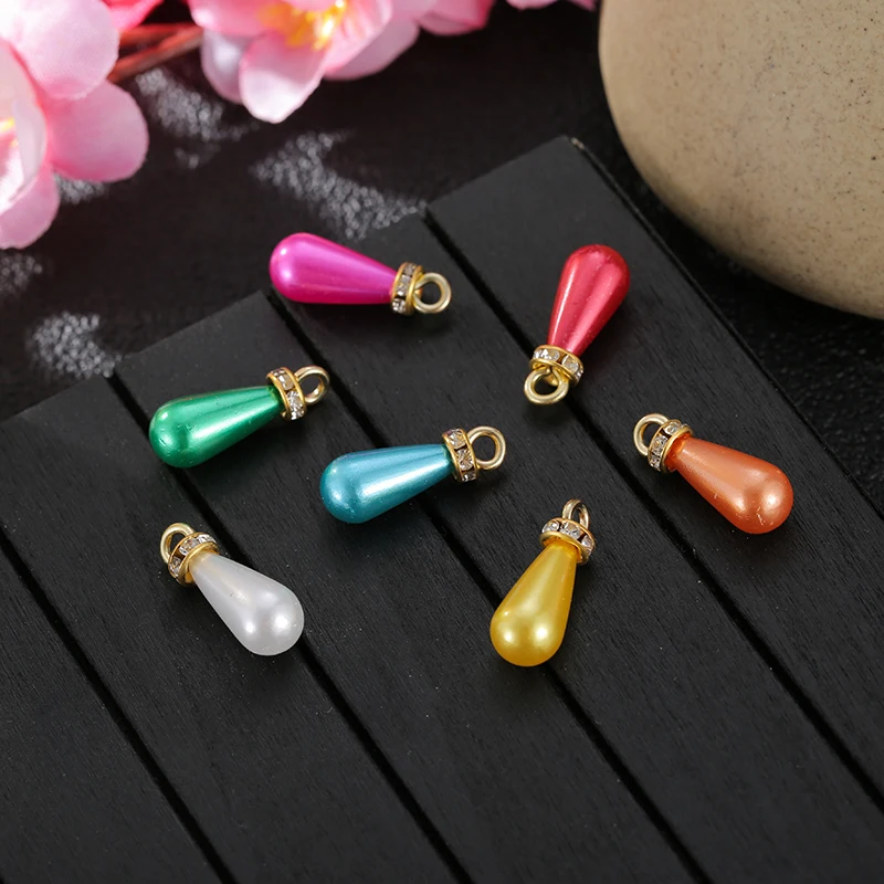 10pcs/lot Diy Supplies Beads Imitation Pearl Pendant Water Drop Round With Rhinestone Garment Accessories | Дом и сад