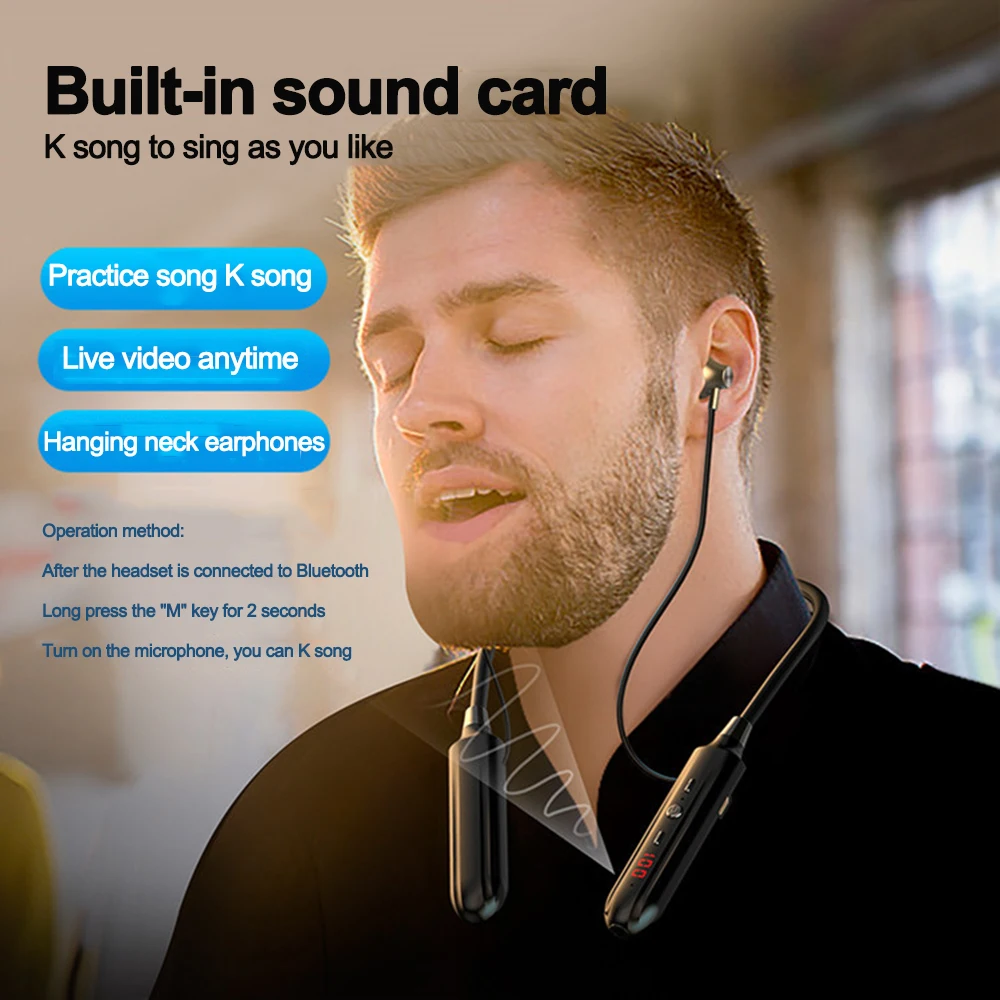 Беспроводные Bluetooth-наушники со звуковой картой магнитные спортивные наушники